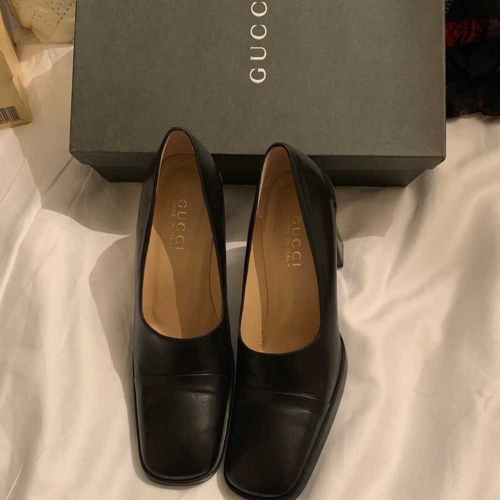 Gucci black square heel pumps💋